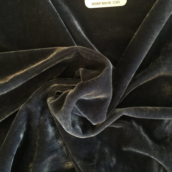 Blue velour top with gathered elbow-length sleeves - Picture 2 of 4